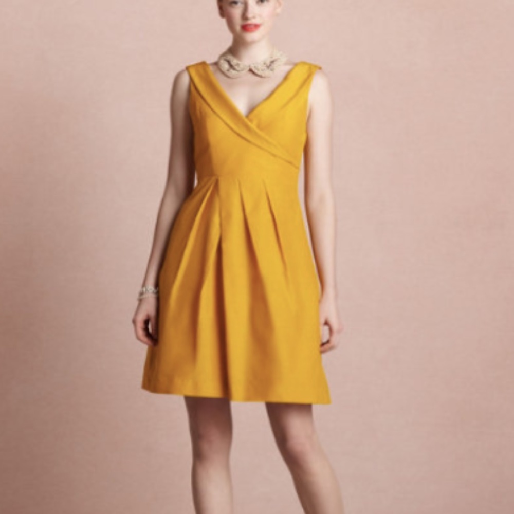 BHLDN Anthropologie mustard yellow wrap dress